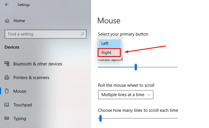 fitur merubah mouse kanan menjadi kiri