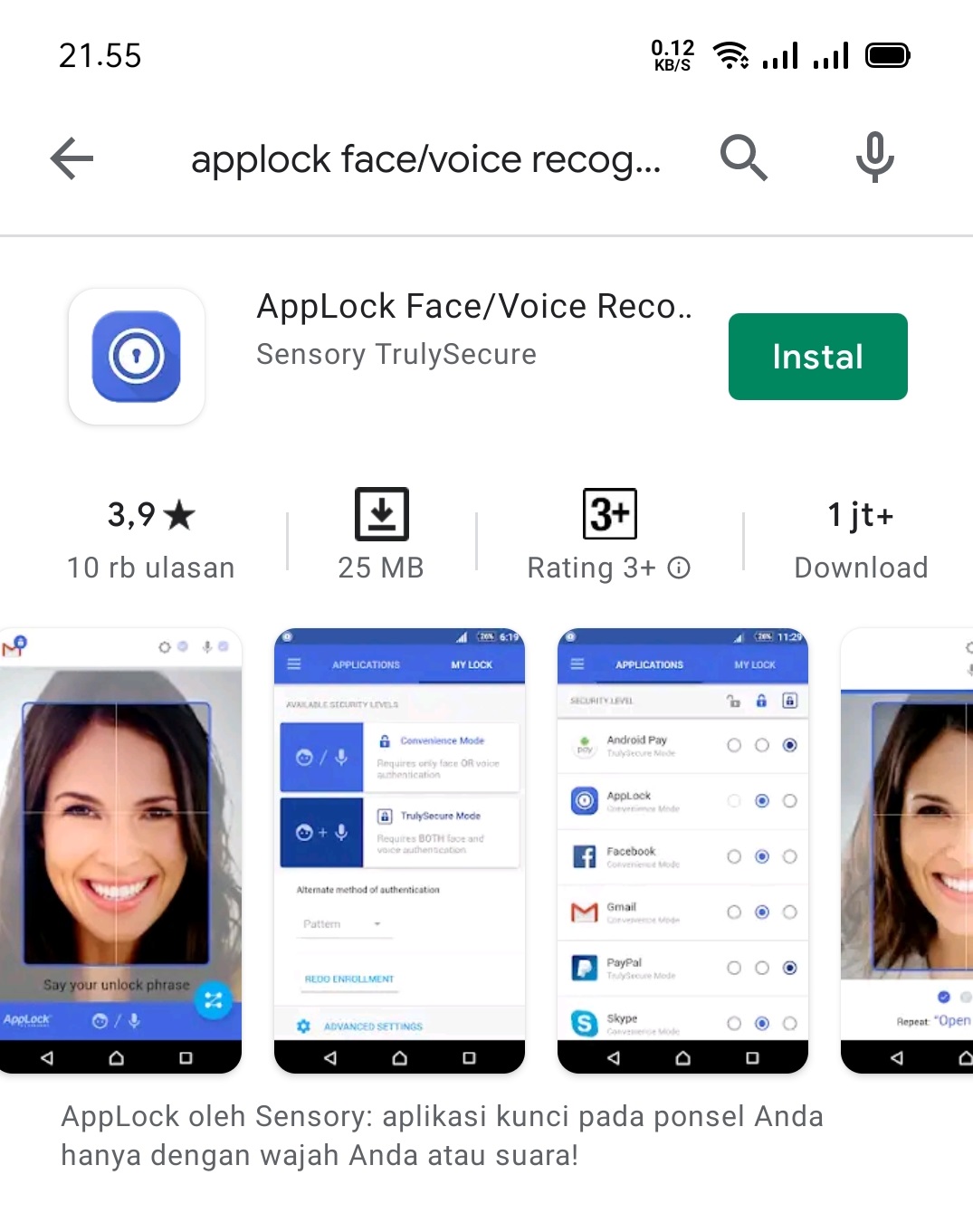 aplikasi AppLock Face / Voice Recognition