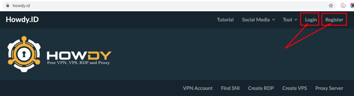 Login atau Register Howdy VPN